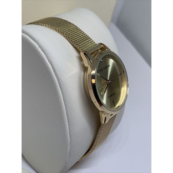 Anne Klein AK/3546CHGB Women's Gold Stainless Steel Mesh Analog Dial Watch AEW90 - Picture 4 of 11